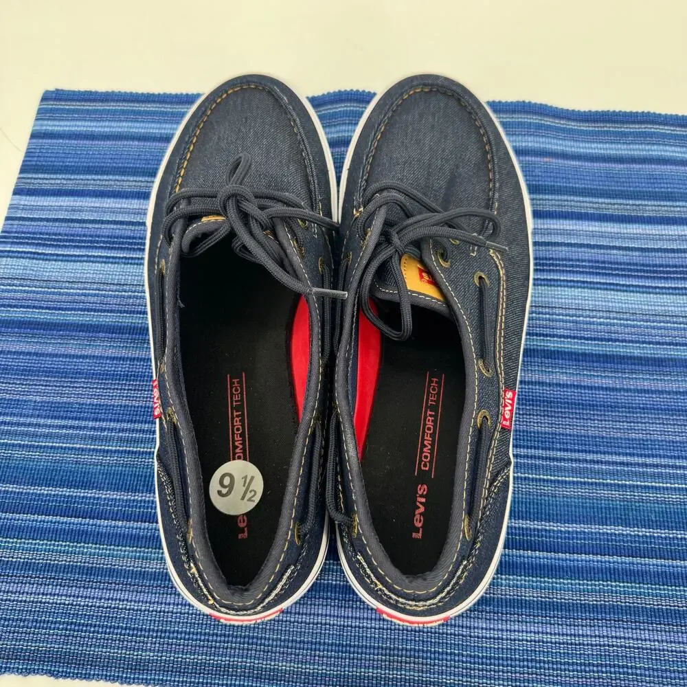 Levi's Boat Shoes Mens‎ 9.5 EUR 43 Coastal Nautical Blue Lace Up GREAT CONDITION